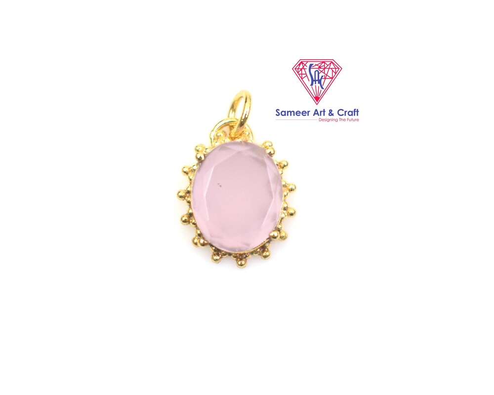 Natural Multi Gemstone Oval Shape Faceted Stone Gold Plated Pendant