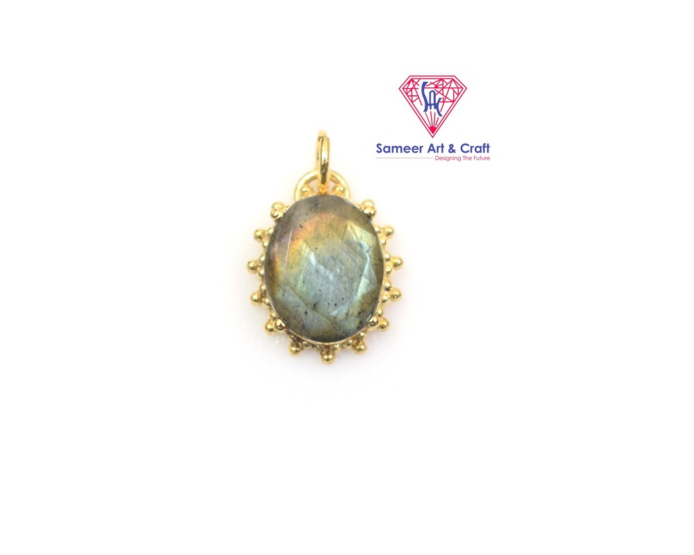 Natural Multi Gemstone Oval Shape Faceted Stone Gold Plated Pendant