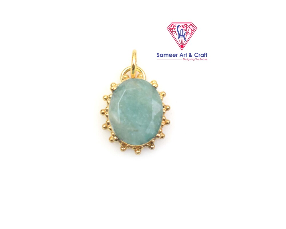 Natural Multi Gemstone Oval Shape Faceted Stone Gold Plated Pendant