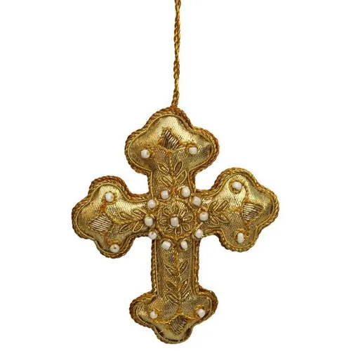Cross Ornament Hand Beaded With Zari Work - Color: Various Available