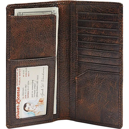Long Bi Fold Wallet Natural Grain Cowhide Rodeo Wallet Multi-Card - Color: Different Available