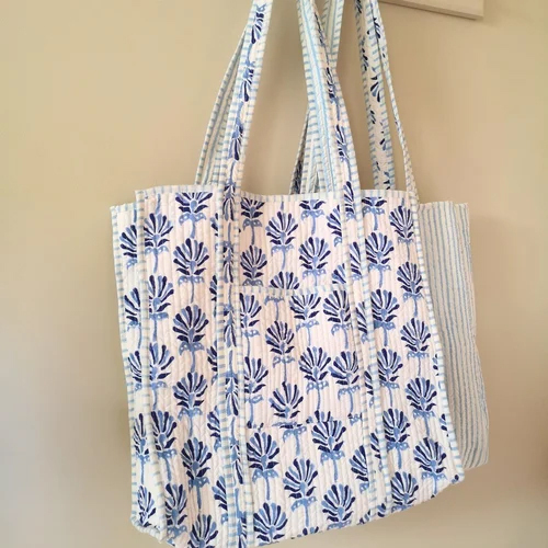 Pure Cotton Quilted Tote Bag Reversible - Color: Different Available