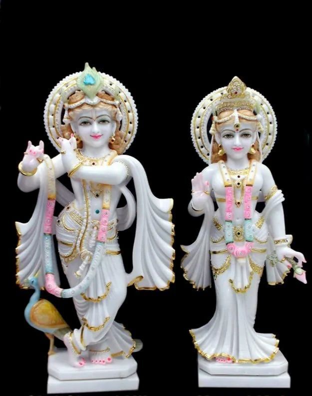 White Polished Radha Krishna Statue - Color: Requirement Based