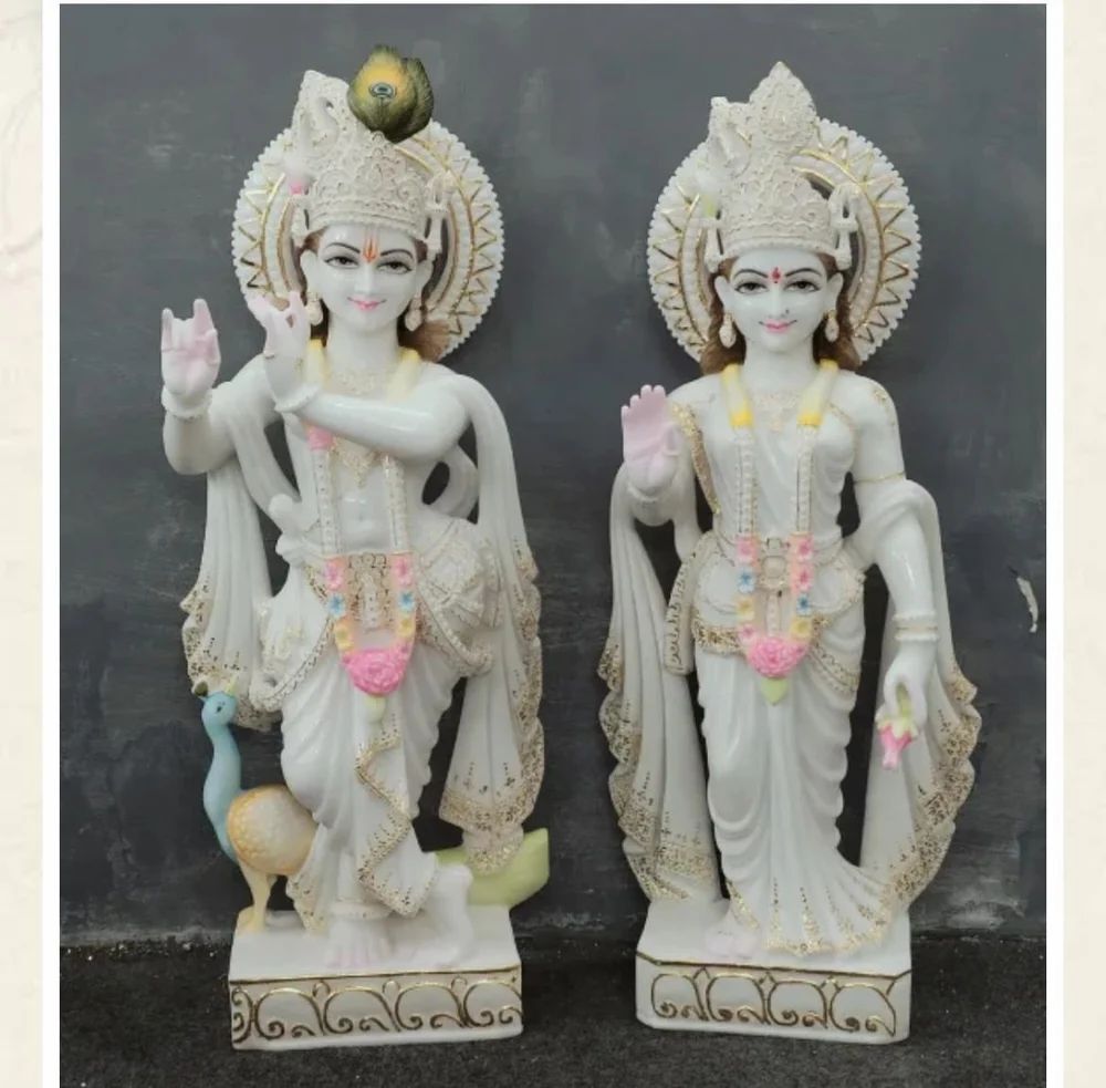 Water Resistant Marble Radha Krishna Statue - Color: Requirement Based
