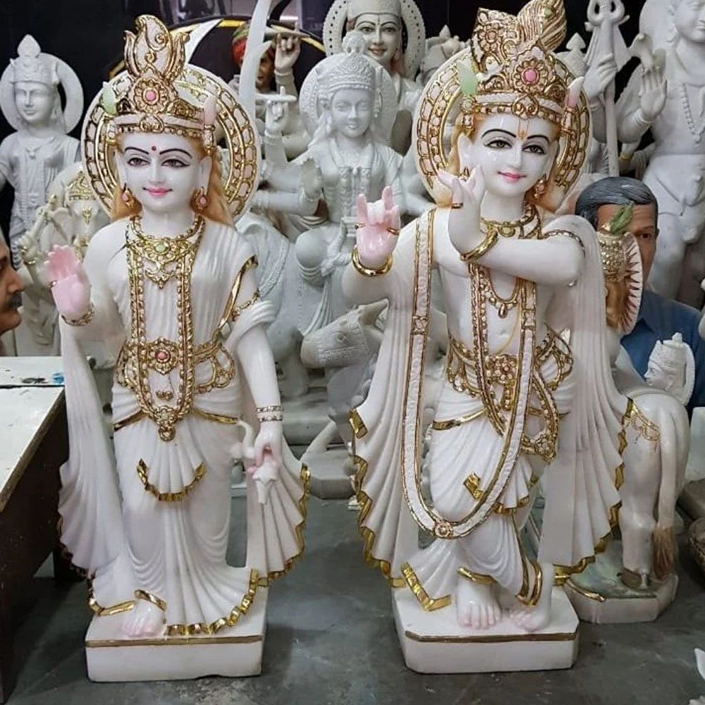 Water Resistant Marble Radha Krishna Statue - Color: Requirement Based