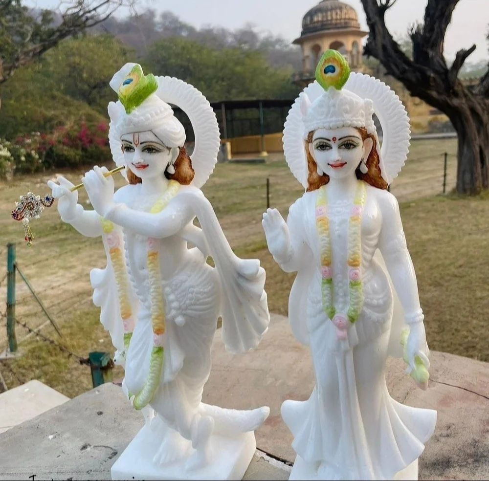 Water Resistant Marble Radha Krishna Statue - Color: Requirement Based