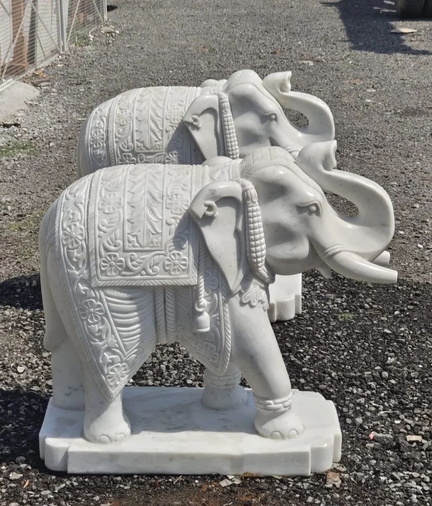 White Marble Elephant Statue - Design Type: Requirement Based
