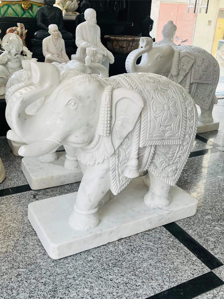 White Marble Elephant Statue - Design Type: Requirement Based
