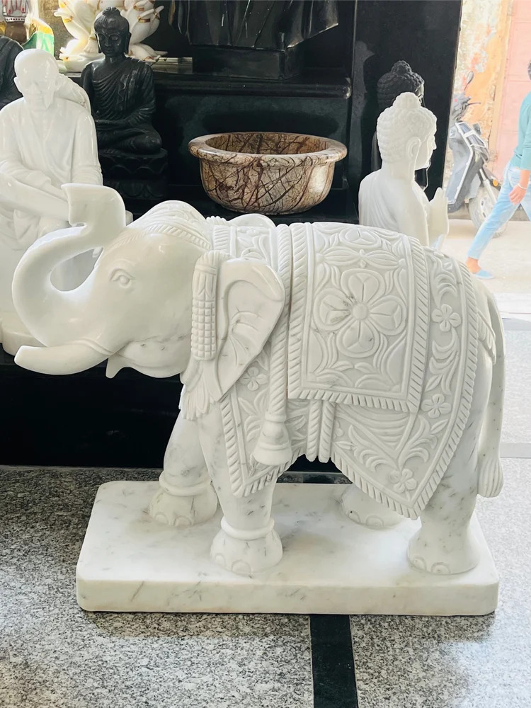 White Marble Elephant Statue - Design Type: Requirement Based
