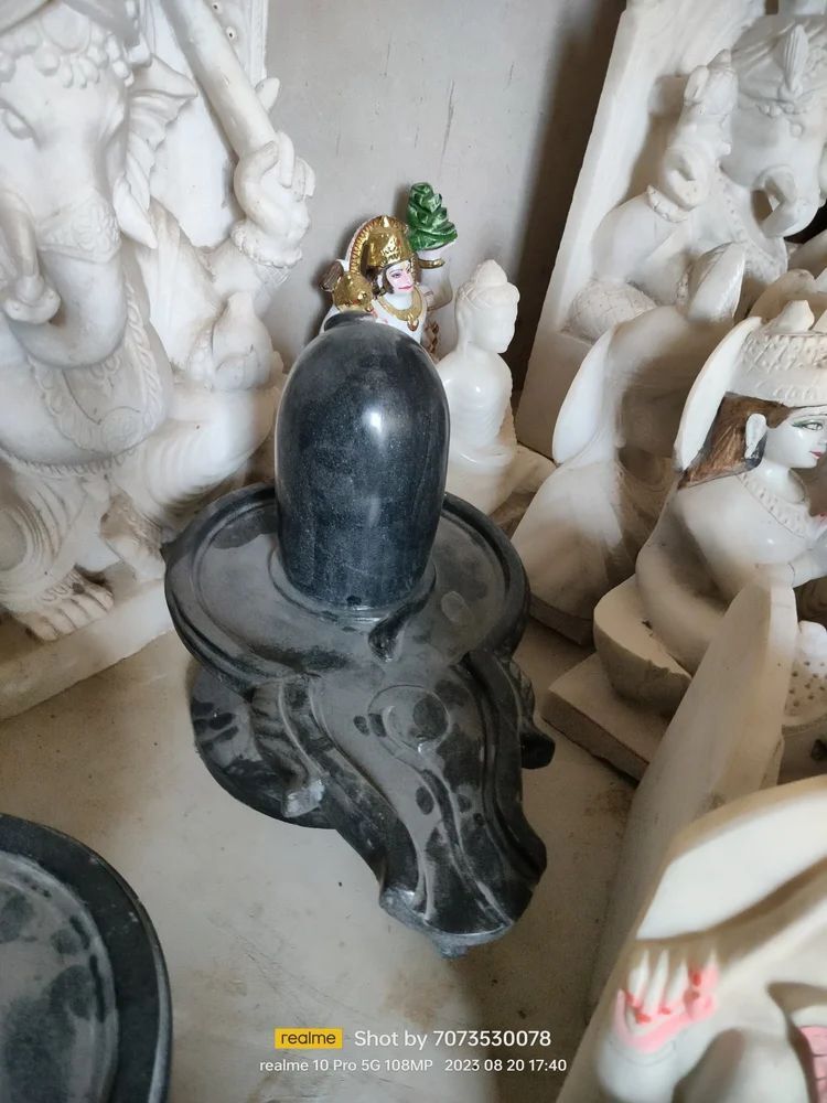 Black Marble Shivling - Polished Finish, Water Resistant, Perfect For Worship In Homes And Temples, Available In Various Sizes