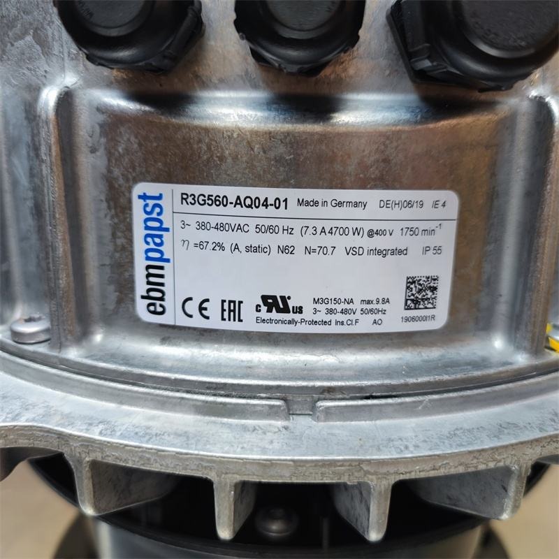 ebmpapst R3G560-AQ04-01 400V AC 50/60HZ 4700W 7.3A 1750RPM 11640m3/h IP 54 Ball Bearing EC Centrifugal Cooling Fan