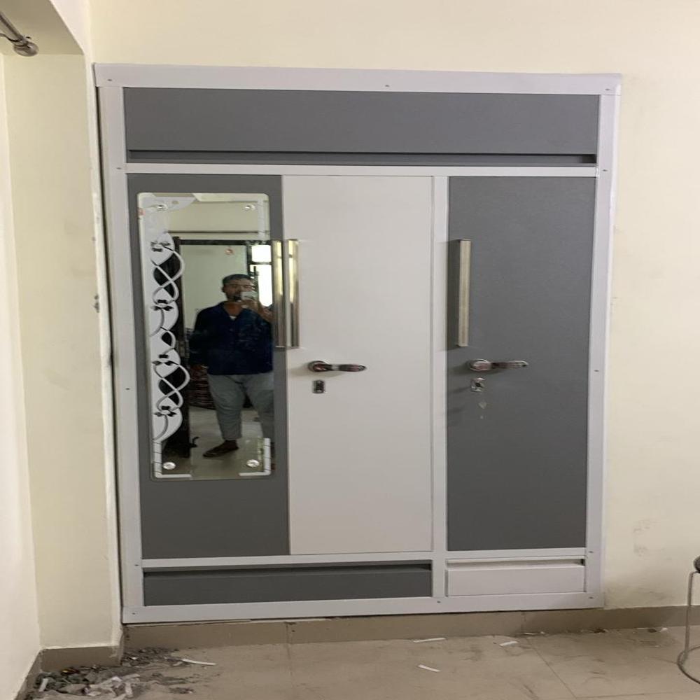 Customized Iron Almirah - Color: Grey With Colored Door Options (blue