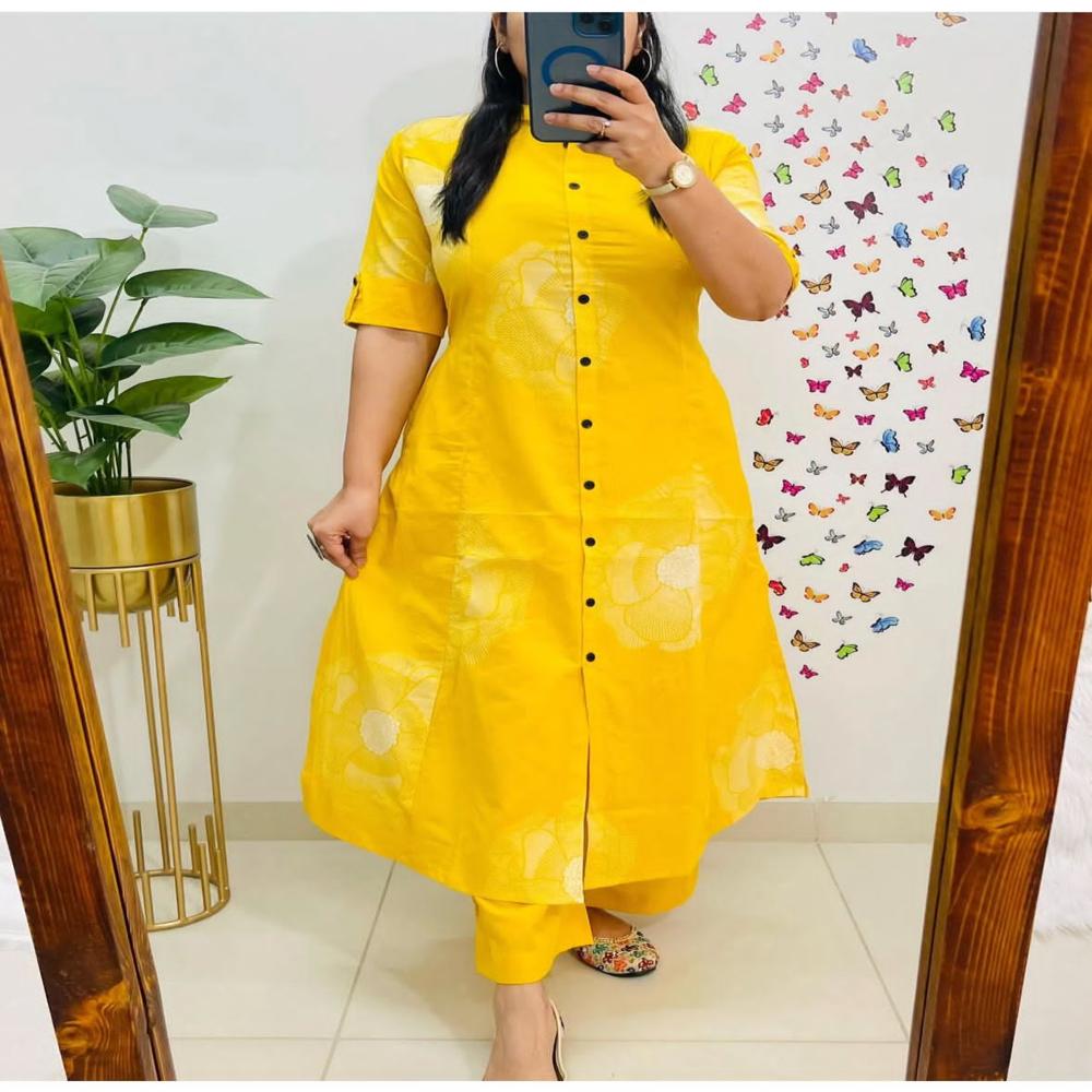 Ladies Kurti With Pant - Color: Yellow