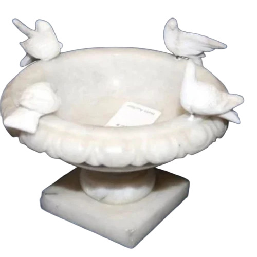 White Carved Marble Bird Bath - Features: Durable