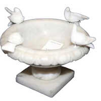 White Carved Marble Bird Bath - Features: Durable