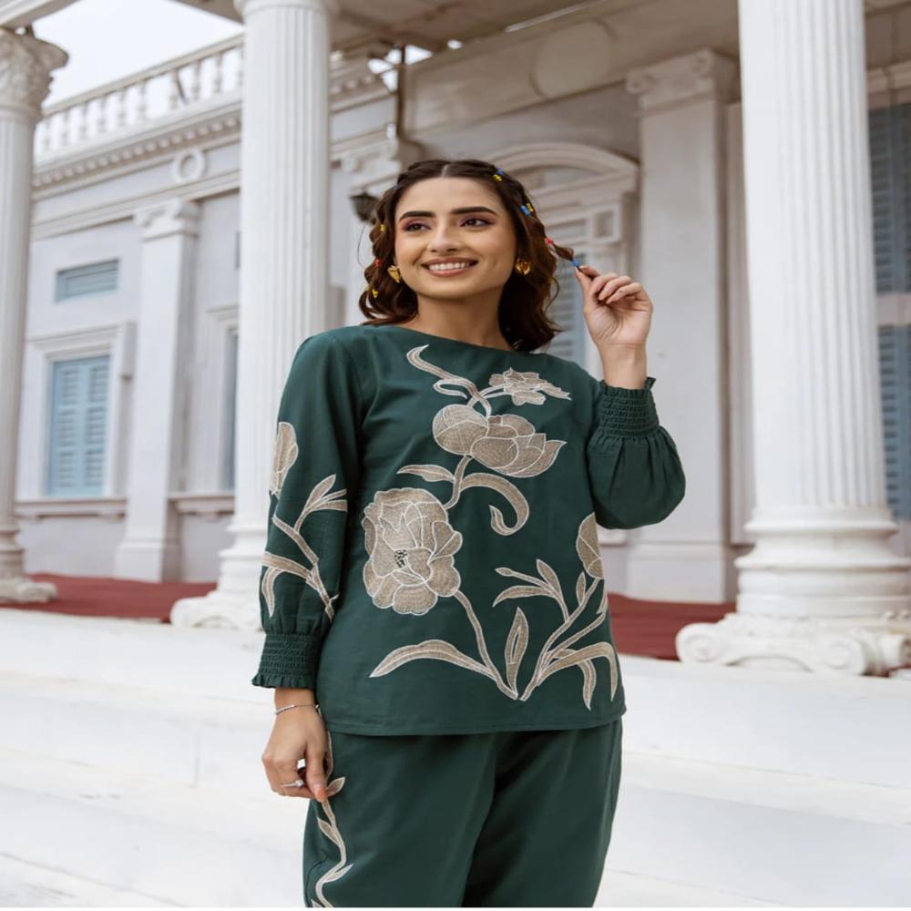 Women Co-ord Set - Color: Green