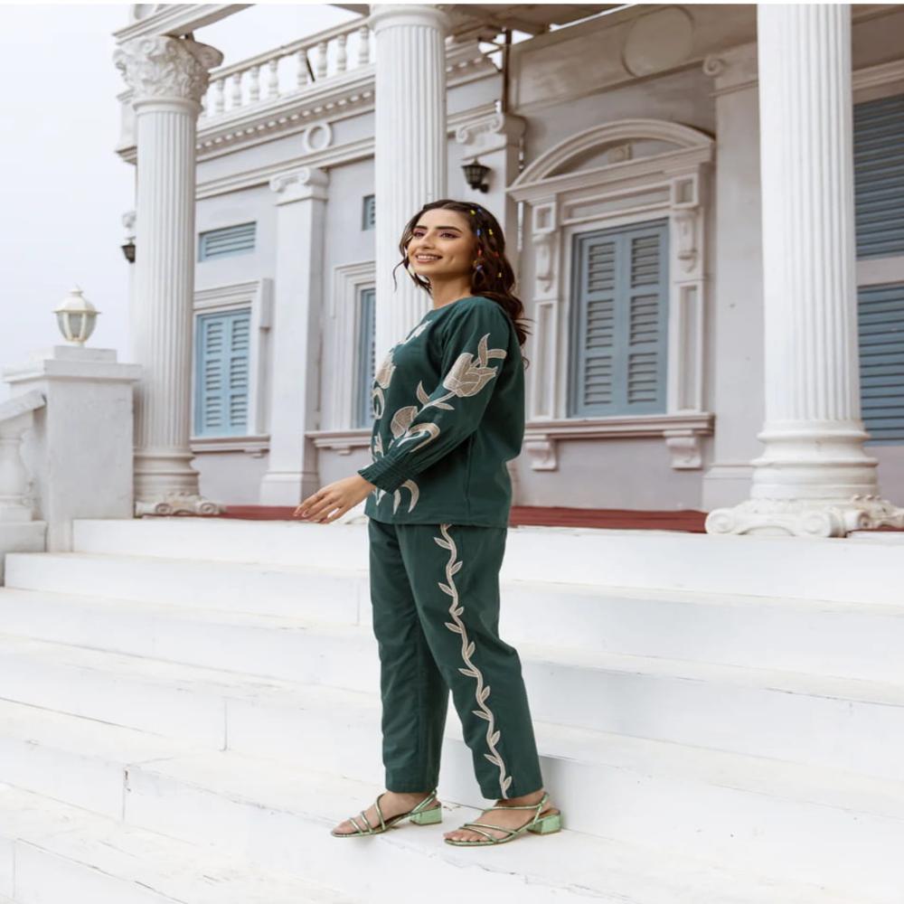 Women Co-ord Set - Color: Green