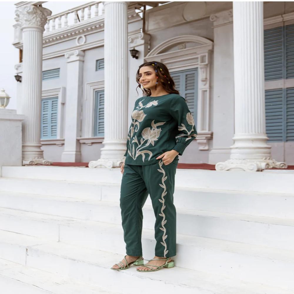 Women Co-ord Set - Color: Green
