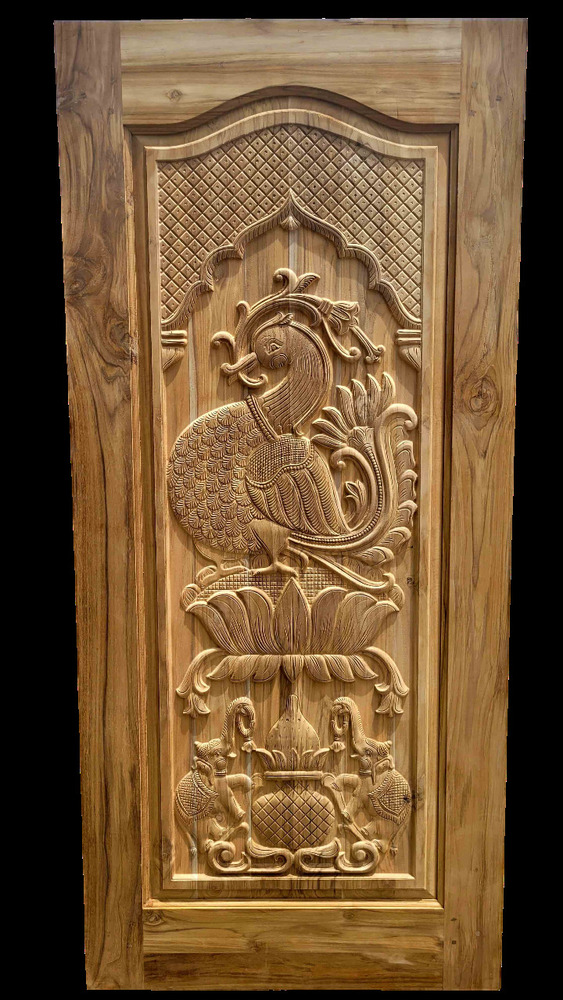 Elegant Peacock Carved Door - Application: Interior