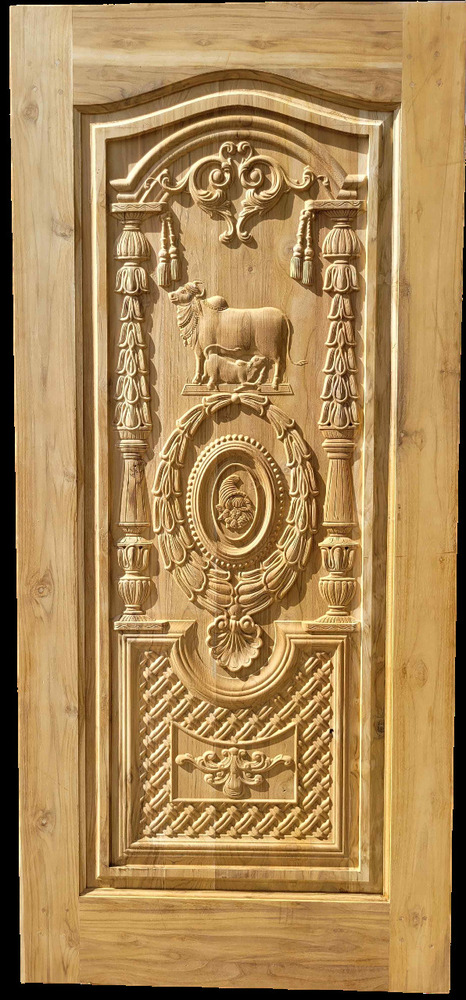 Traditional Cow And Calf Carved Door - Application: Interior