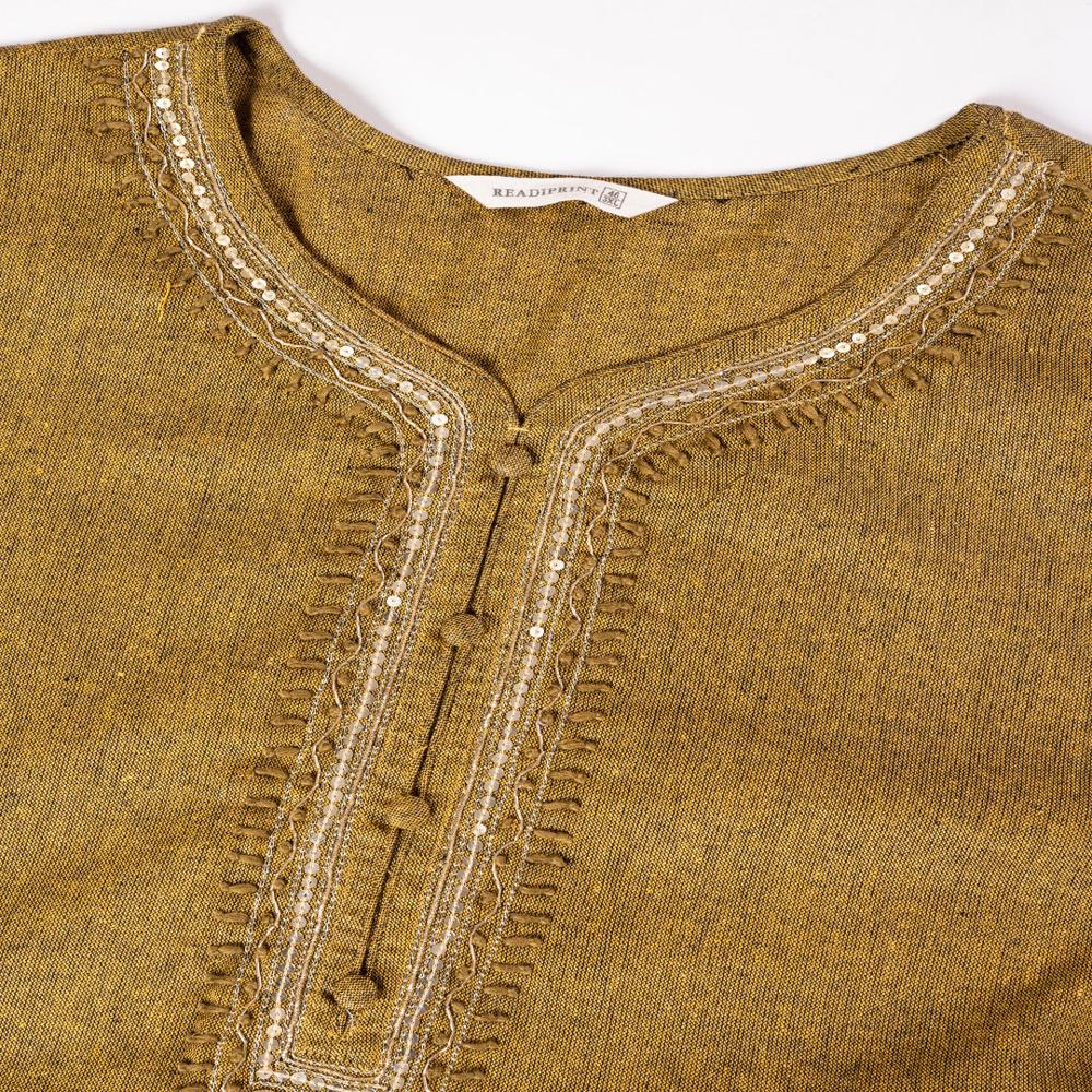 Straight Style Cotton Flex Fabric Mustard Color Kurta With Bottom And Dupatta