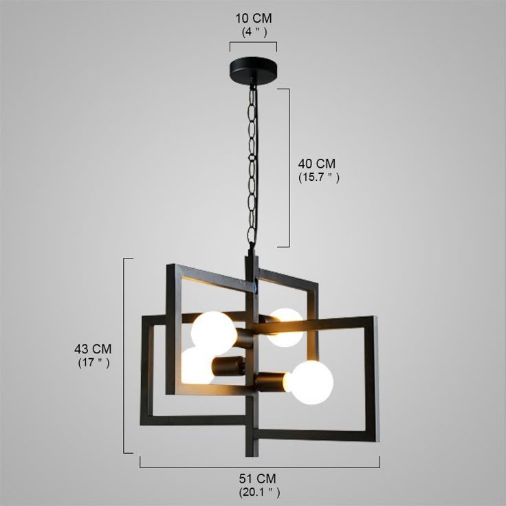 4-Lights Wrought Iron Metal Pendant - Color: Black