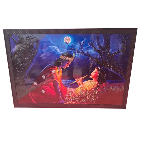 Wooden Radha Krishna Photo Frame - Color: Customized