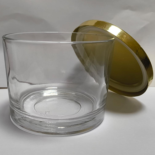 550ml 2 Wick Glass Bowl With Metal Lid - Color: Transparent