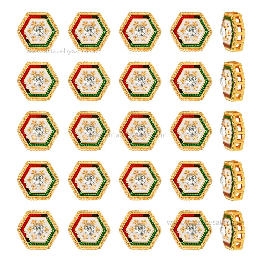 Hexagon Meenakari Kundan Beads | Size : 13mm | Qty : 12pcs | MK47
