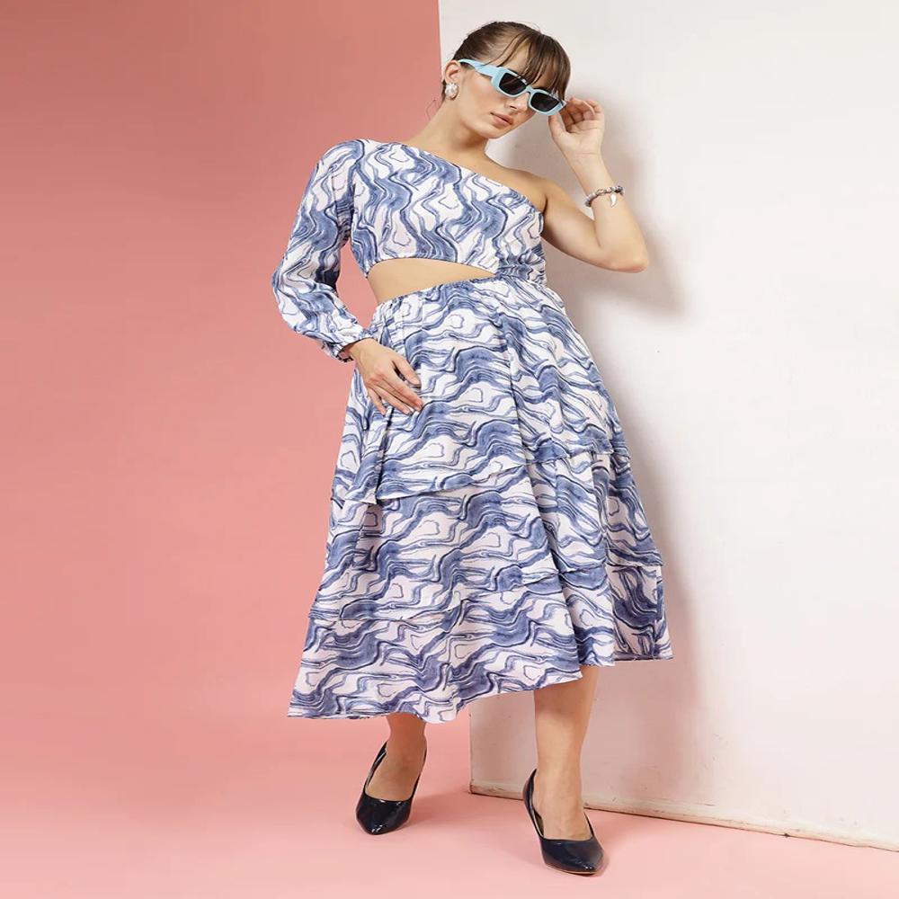 One Shoulder Midi Dress - Color: White