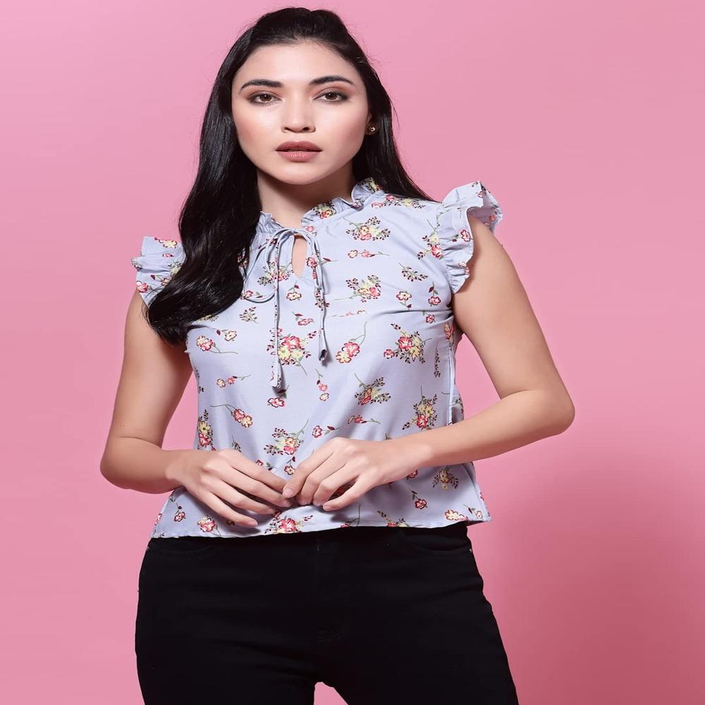 Grey Floral Print Top
