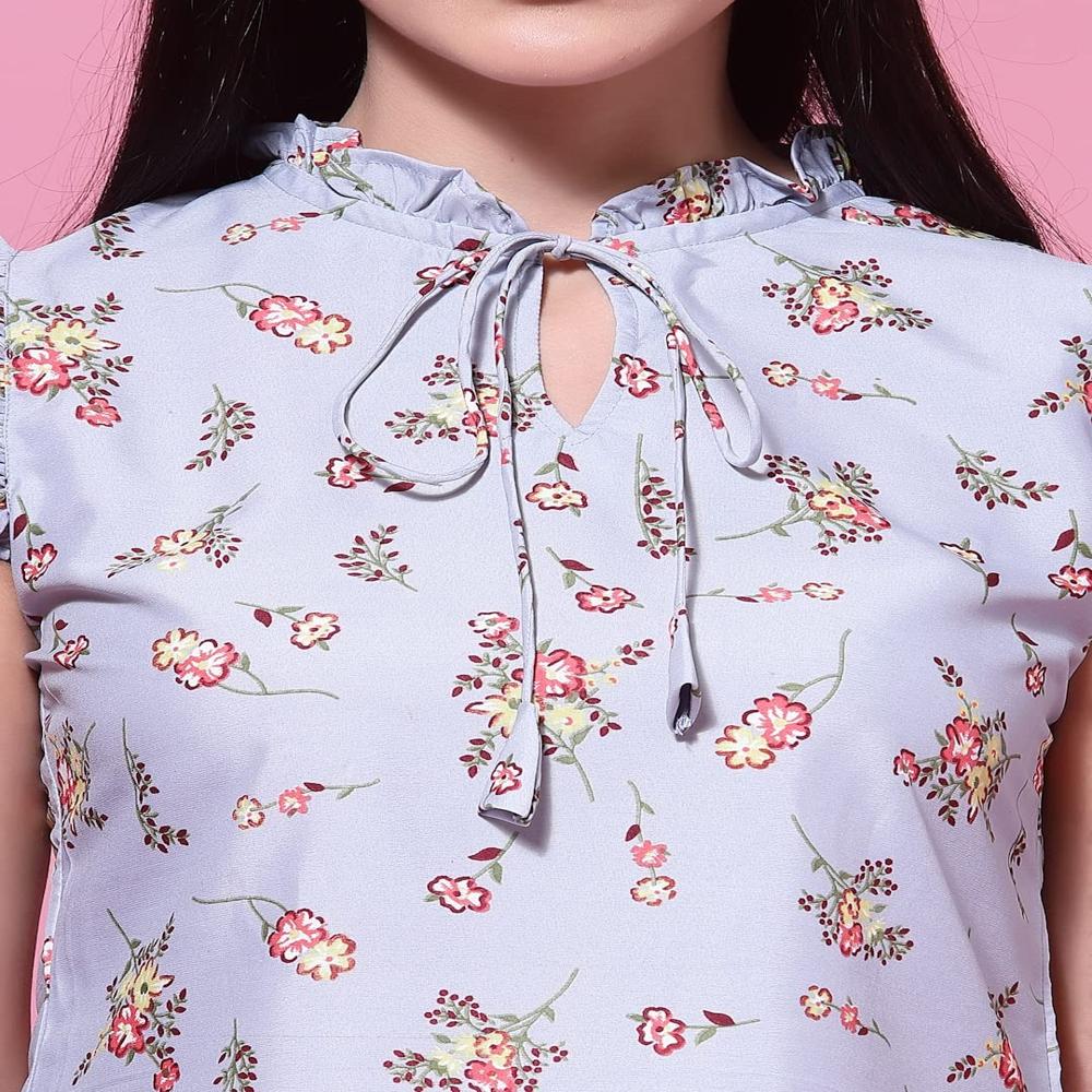 Grey Floral Print Top