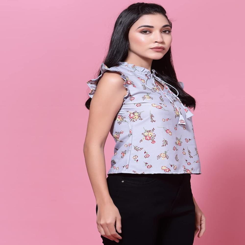 Grey Floral Print Top