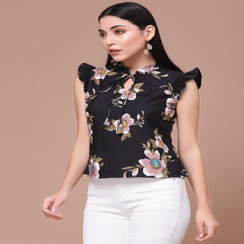 Floral Black Tops & Tunics