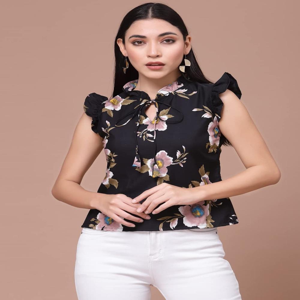 Floral Black Tops & Tunics