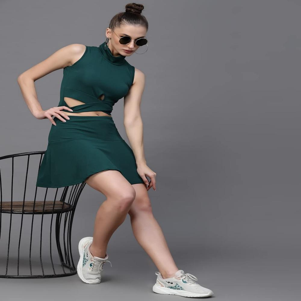 Solid Pleated Green Skirts