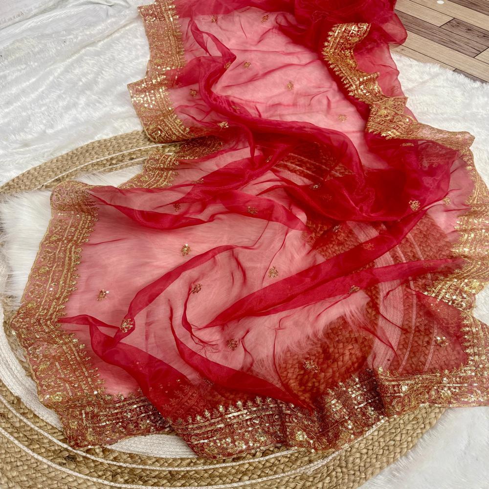Designer Woman Saree - Color: Red
