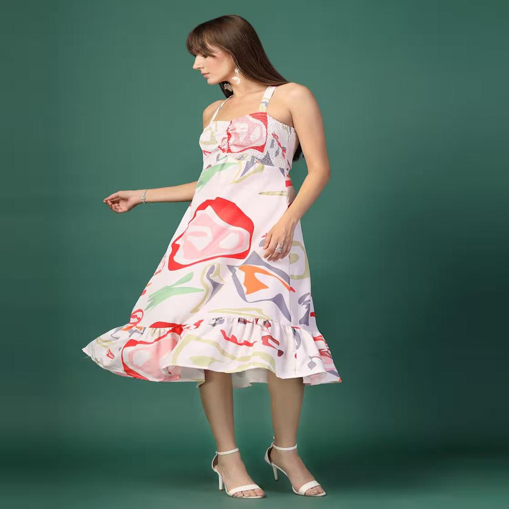 Printed A-Line Midi Dress