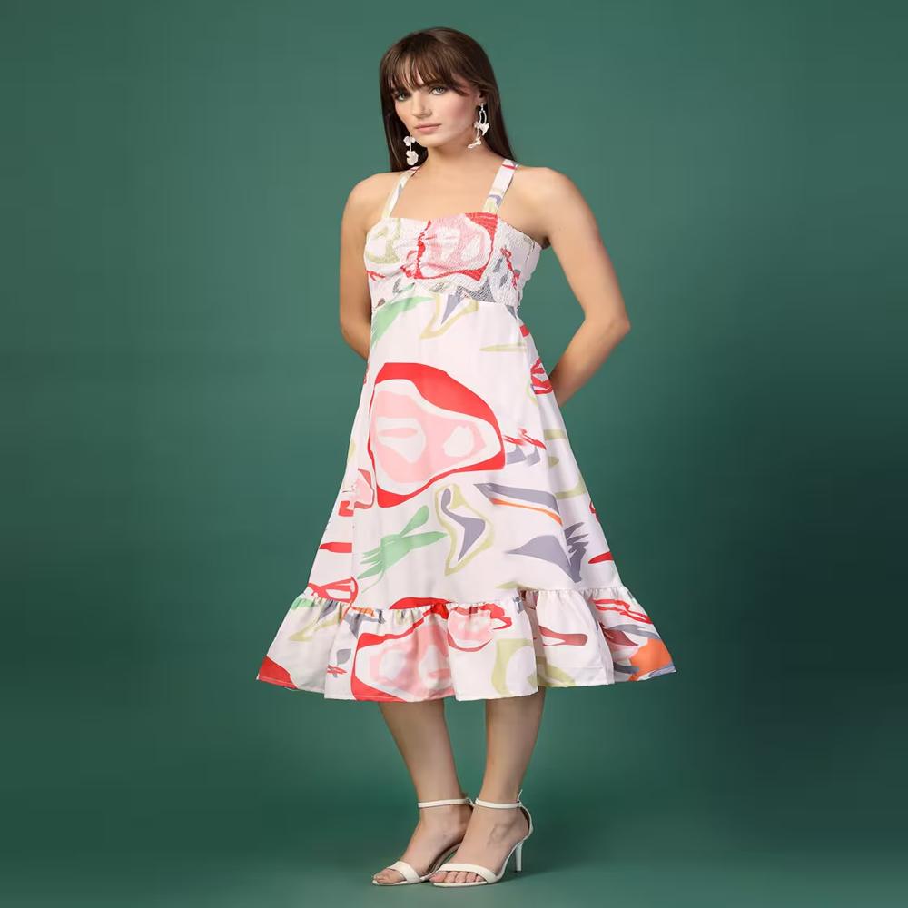 Printed A-Line Midi Dress