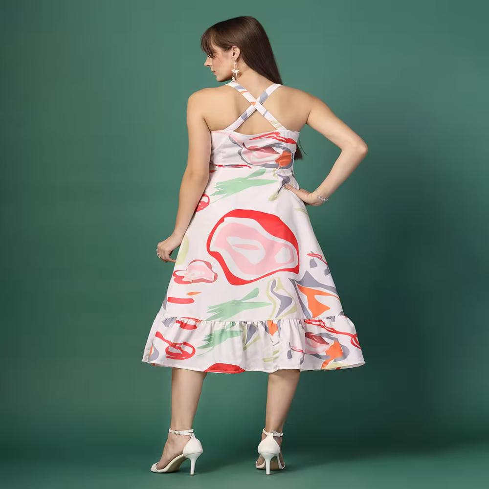 Printed A-Line Midi Dress