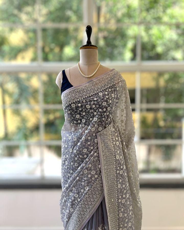 Indian Designer Ethnic Wear Saree - Color: Grey