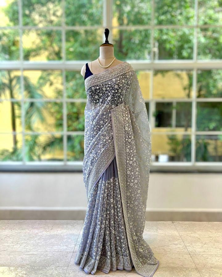 Indian Designer Ethnic Wear Saree - Color: Grey