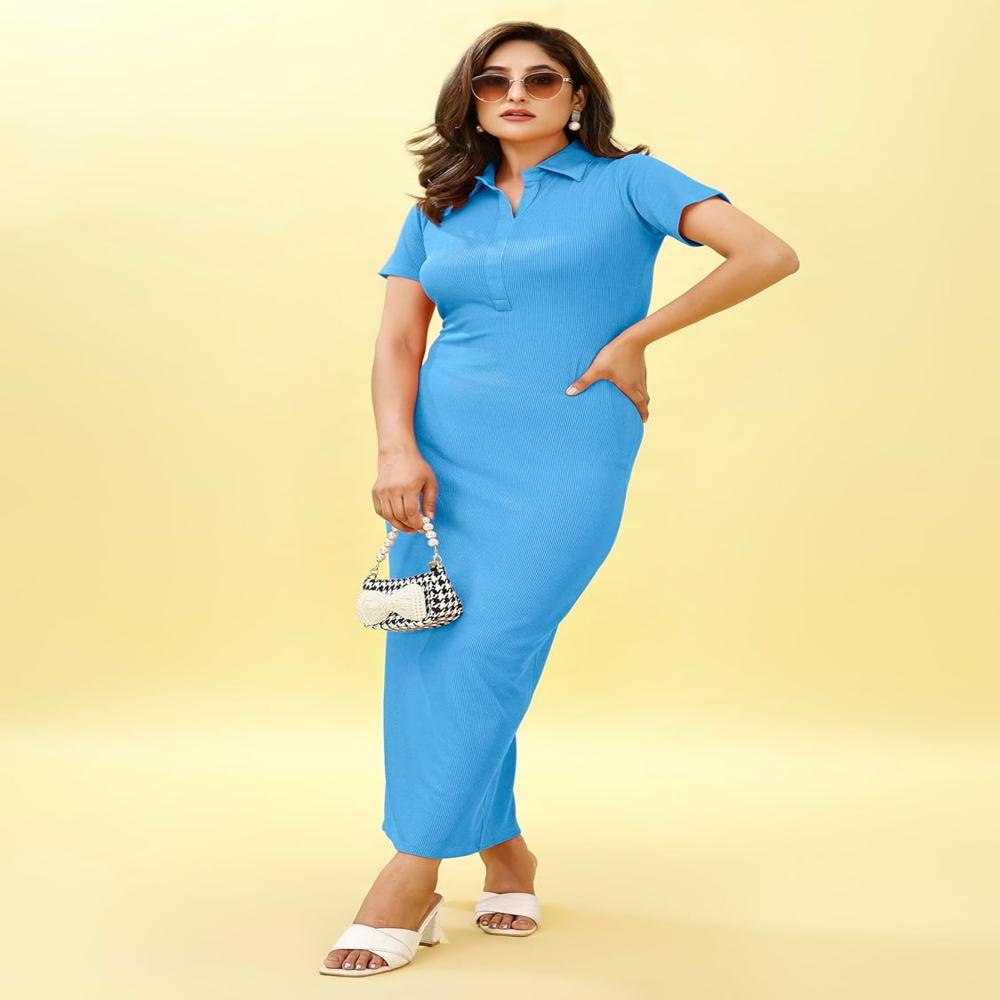 Women's Bodycon Maxi Dress - Color: Sky Blue