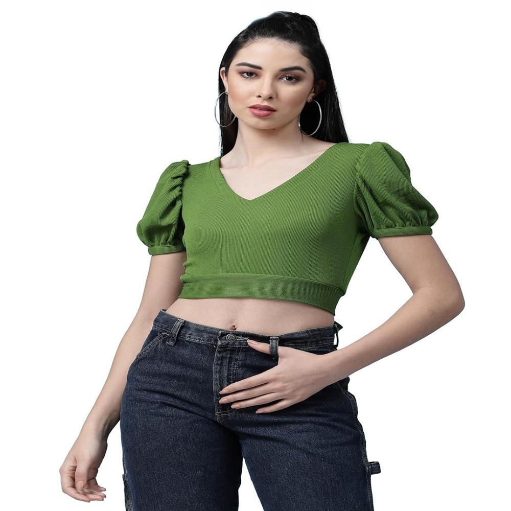 Fancy Solid Fit Top - Color: Green