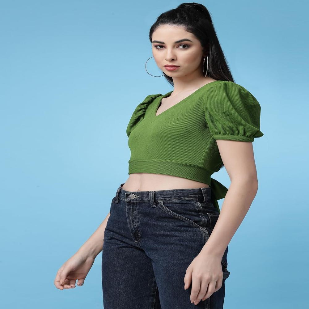 Fancy Solid Fit Top - Color: Green