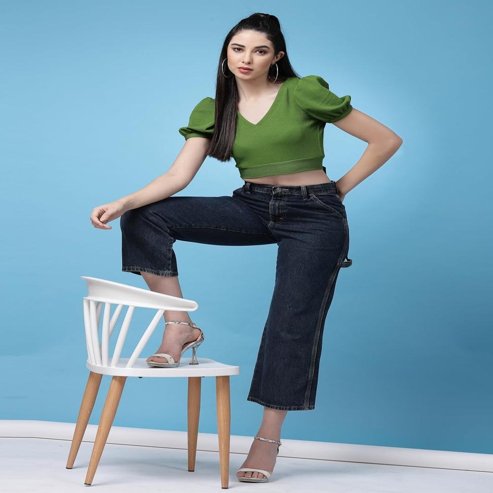 Fancy Solid Fit Top - Color: Green