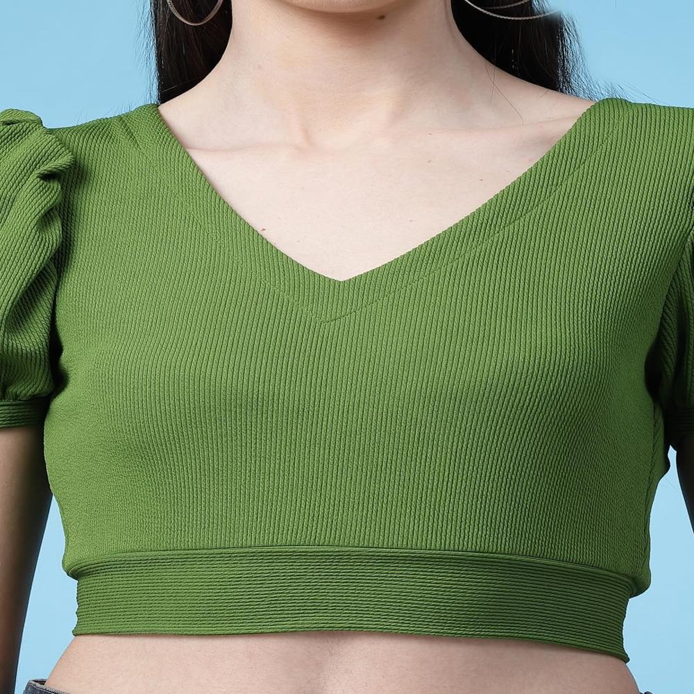 Fancy Solid Fit Top - Color: Green
