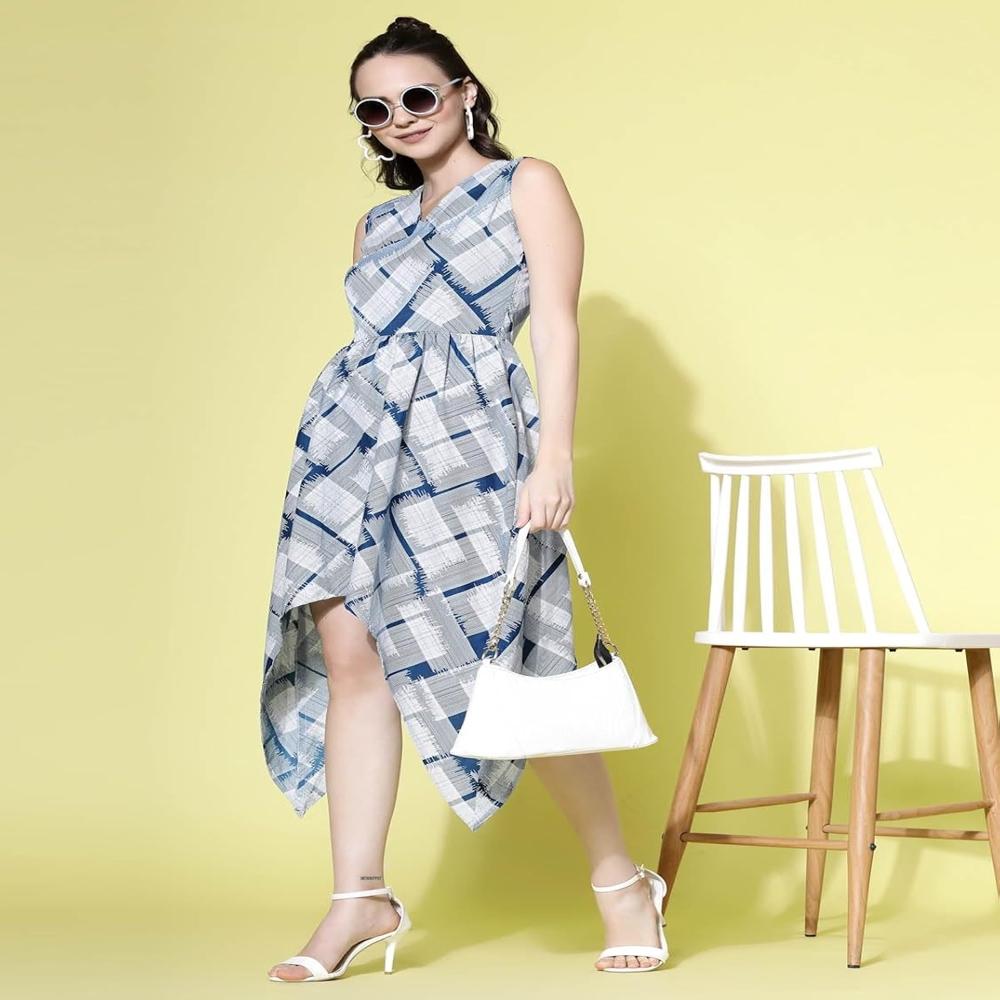 Checked Crepe Fit & Flare Dress