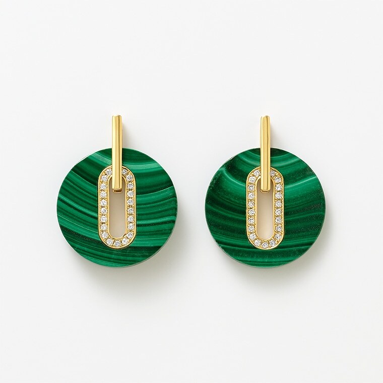 Luxury 18K Gold Lab-Grown Diamonds Malachite Drop Earrings for Women