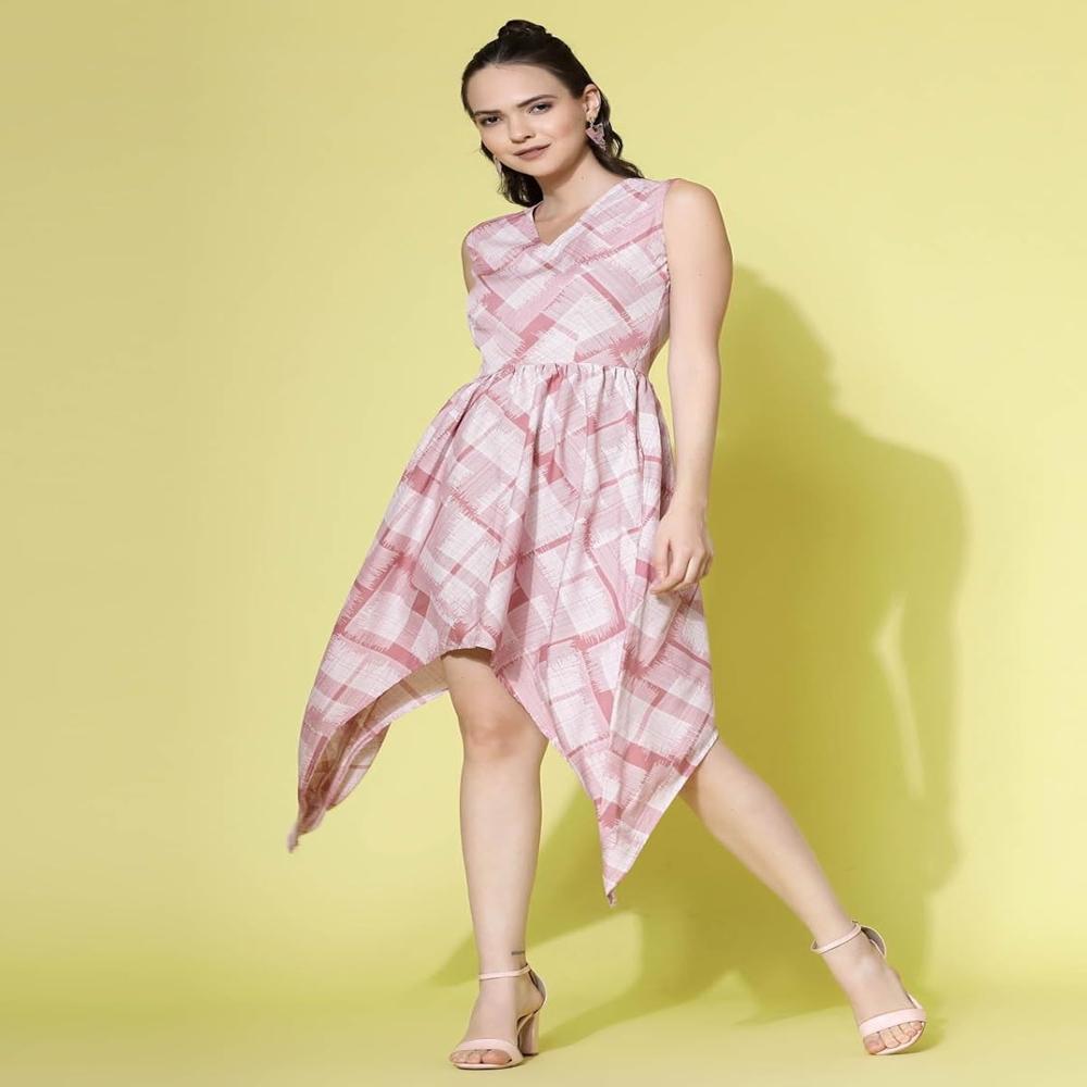 Women Printed Sleeveless V-Neck Fit & Flare Dress - Color: Pink